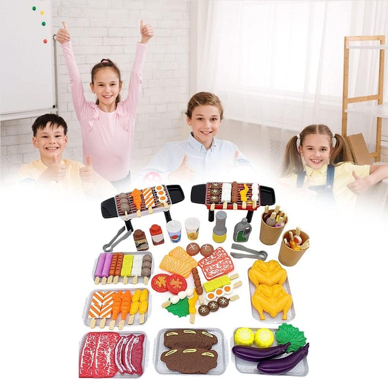 klarako BBQ Playset Pretend Play Food Toy Grill Set Barbeque Kitchen Cooking Tools Role Toys for Kids Toddlers Boys and Girls Gifts Two Player Game Set  80pcs - Image 4