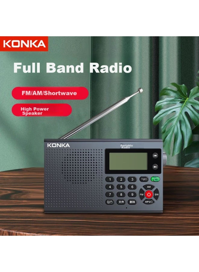 KONKA Kf2 All-band Radio, Shortwave Radio, Portable Multi-functional Transistor Radio With Sd Card Slot For Students' English Listening Tests - Image 1