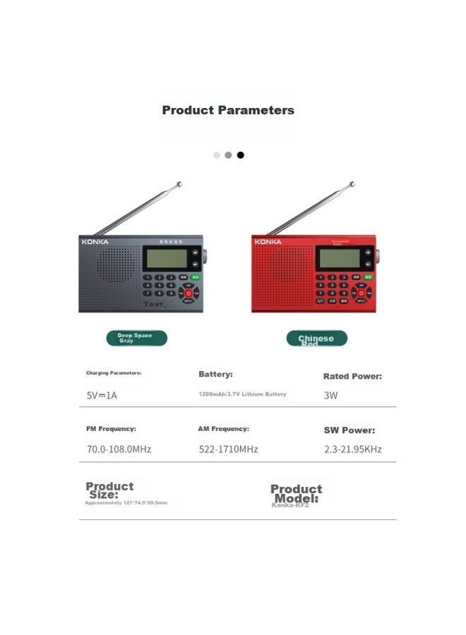 KONKA Kf2 All-band Radio, Shortwave Radio, Portable Multi-functional Transistor Radio With Sd Card Slot For Students' English Listening Tests - Image 5