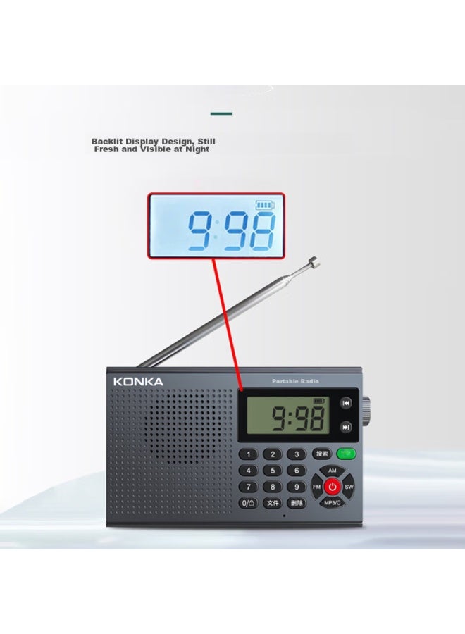 KONKA Kf2 All-band Radio, Shortwave Radio, Portable Multi-functional Transistor Radio With Sd Card Slot For Students' English Listening Tests - Image 4