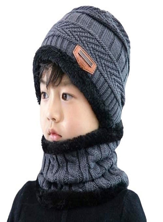 BeFall Winter Warm Hat Boy's & Girl's Outdoor Sports Hedging Hat Scarf Set Boys Girls (8-14 Years) Warm Fleece Cap Scarf Set Ski Equipment (Grey) - Image 1