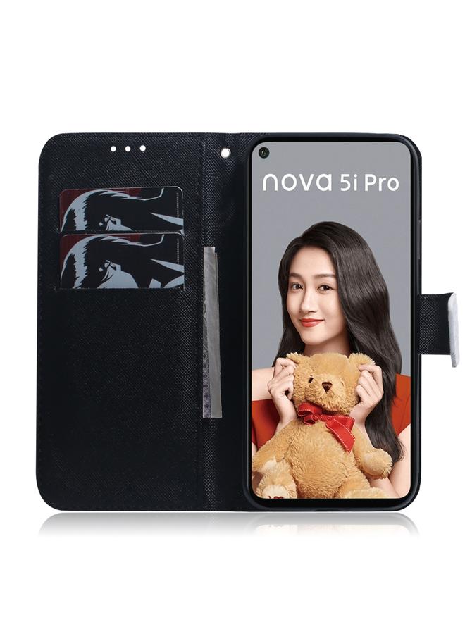 اس-توب جراب لهاتف Huawei Nova 5i Pro/Mate 30 Lite، جراب جلدي من البولي يوريثان قابل للطي أفقيًا بنمط رسم ملون مع حامل وفتحات للبطاقات ومحفظة - Image 4