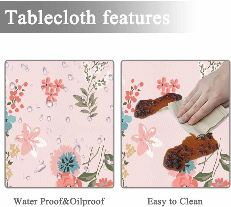 Yibeas Pink Floral Tablecloth Round Table Cloth Spring Cute Rose Daisies Wildflowers Table Cover for Dining Room Kitchen Decoration 60inch - Image 3