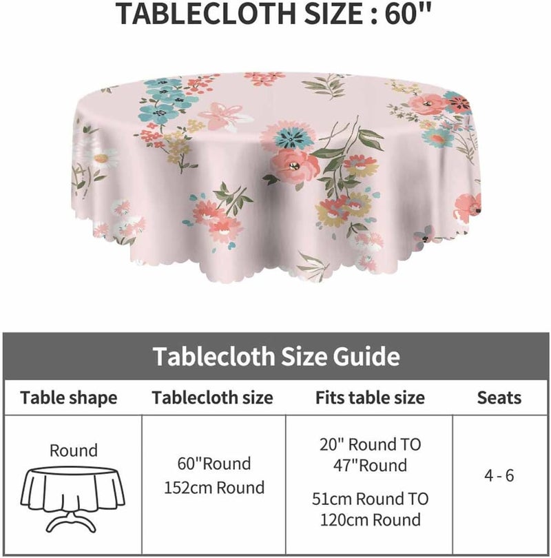 Yibeas Pink Floral Tablecloth Round Table Cloth Spring Cute Rose Daisies Wildflowers Table Cover for Dining Room Kitchen Decoration 60inch - Image 4