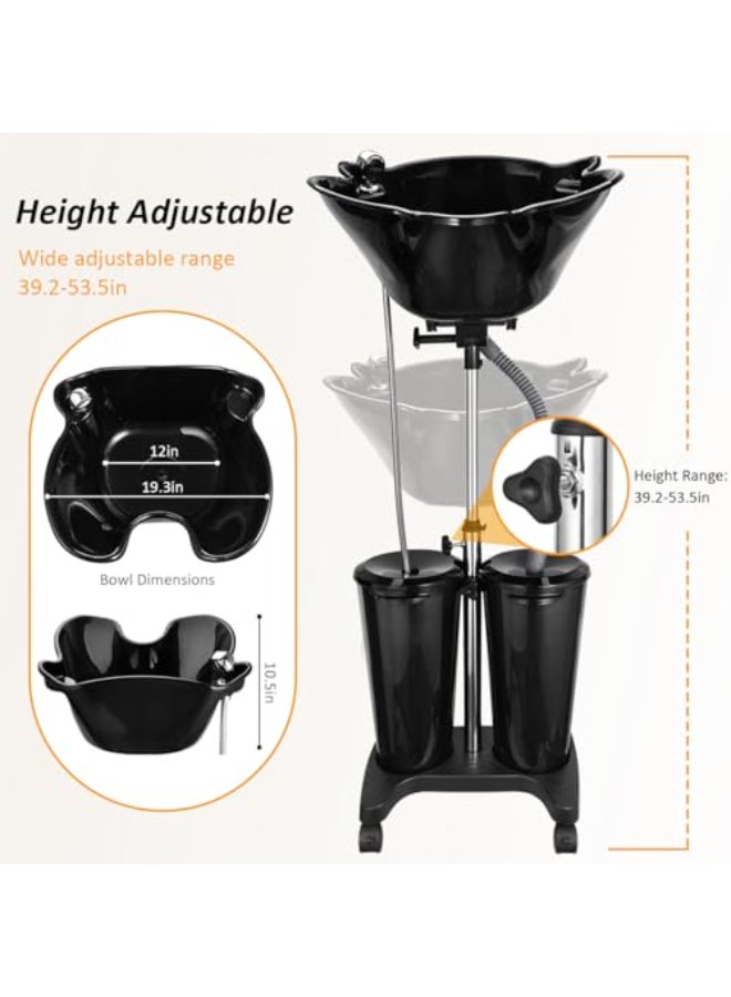 johgee Portable Shampoo Bowl with Electric Pump Plastic Shampoo Unit with 2 Bucket and Drain Hoses Basin Height Adjustable Portable Salon Sink for Home Salon Use - Image 3