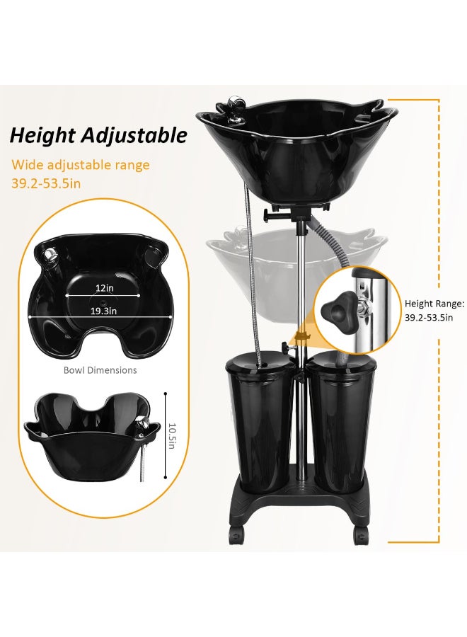 johgee Portable Shampoo Bowl with Electric Pump Plastic Shampoo Unit with 2 Bucket and Drain Hoses Basin Height Adjustable Portable Salon Sink for Home Salon Use - Image 4