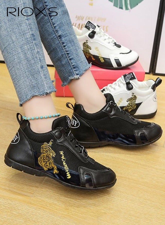 RIOXS Women's Casual Sports Sneakers Breathable Flat Lace Up Shoes Casual Jogging Walking Running Shoes, Ladies Athlesiure Shoes  - Image 2