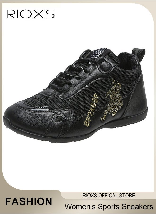 RIOXS - Women's Casual Sports Sneakers Mesh Breathable Flat Lace Up Shoes Casual Jogging Walking Running Shoes, Ladies Athlesiure Shoes - Image 1