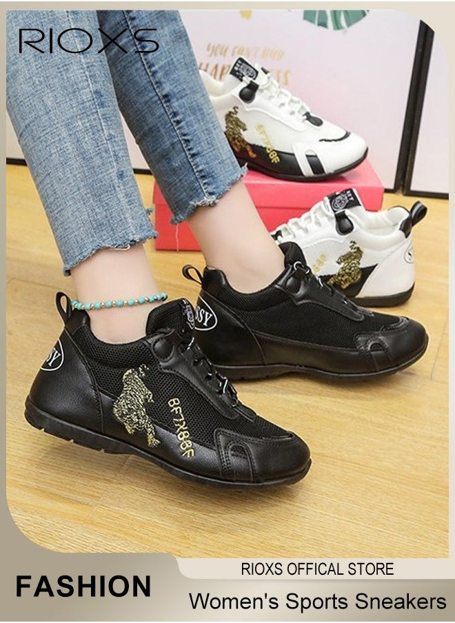 RIOXS - Women's Casual Sports Sneakers Mesh Breathable Flat Lace Up Shoes Casual Jogging Walking Running Shoes, Ladies Athlesiure Shoes - Image 1