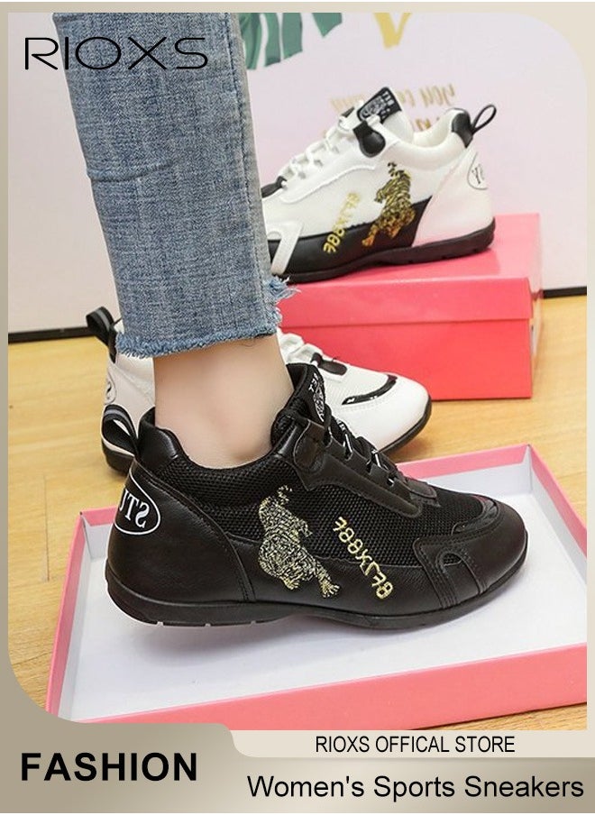 RIOXS - Women's Casual Sports Sneakers Mesh Breathable Flat Lace Up Shoes Casual Jogging Walking Running Shoes, Ladies Athlesiure Shoes - Image 1