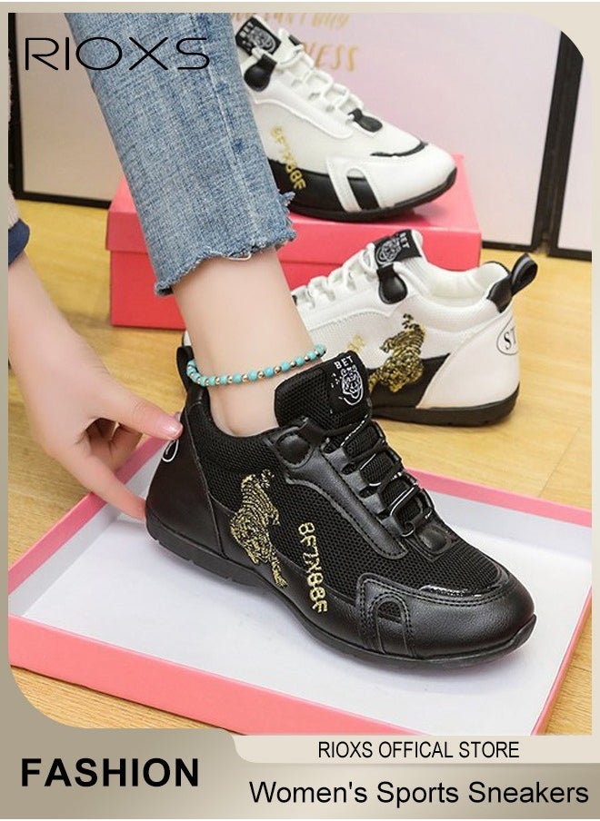 RIOXS - Women's Casual Sports Sneakers Mesh Breathable Flat Lace Up Shoes Casual Jogging Walking Running Shoes, Ladies Athlesiure Shoes - Image 1