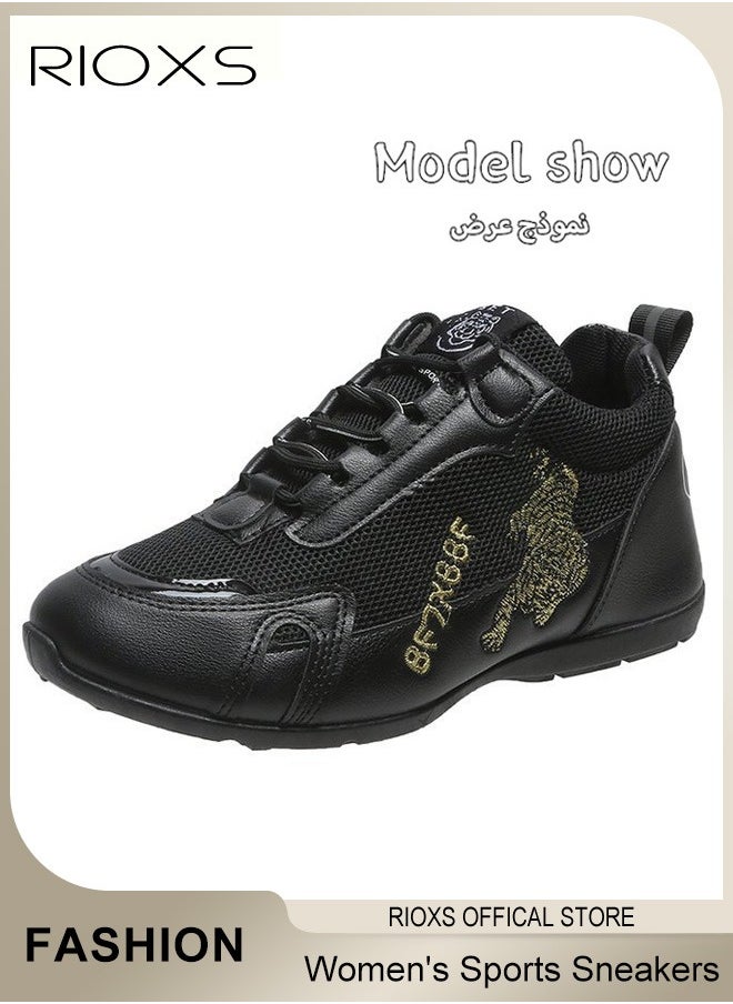 RIOXS - Women's Casual Sports Sneakers Mesh Breathable Flat Lace Up Shoes Casual Jogging Walking Running Shoes, Ladies Athlesiure Shoes - Image 1