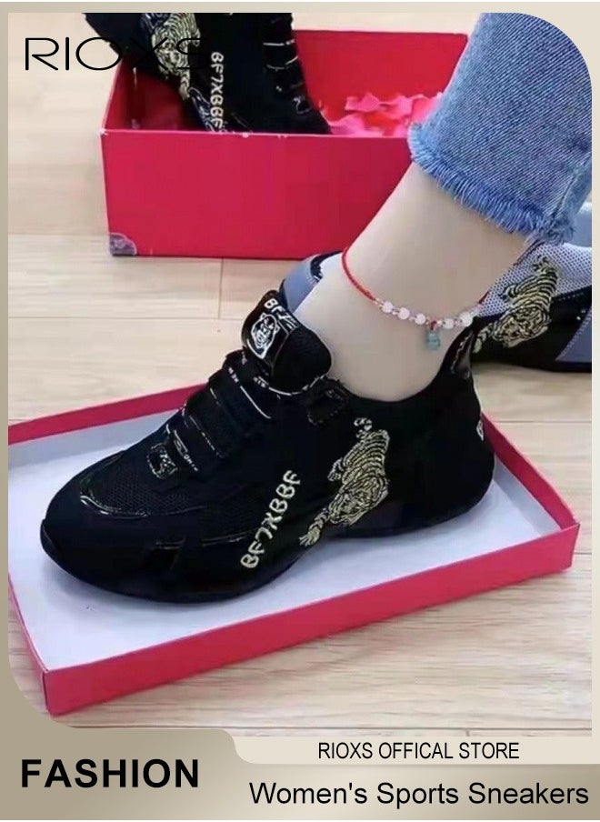 RIOXS - Women's Casual Sports Sneakers Mesh Breathable Flat Lace Up Shoes Casual Jogging Walking Running Shoes, Ladies Athlesiure Shoes - Image 1
