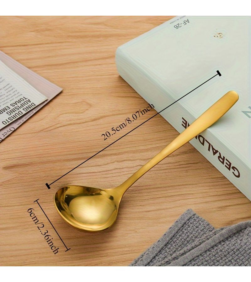 Large Heavy Duty Golden Stainless Steel Serving Ladle Spoon Professional Grade Long Handle Soup Ladle Round Head For Hot Pot Stirring Serving Soup Sauce Gravy Thickened For Home Restaurant Use Flatware 1pc - Image 2