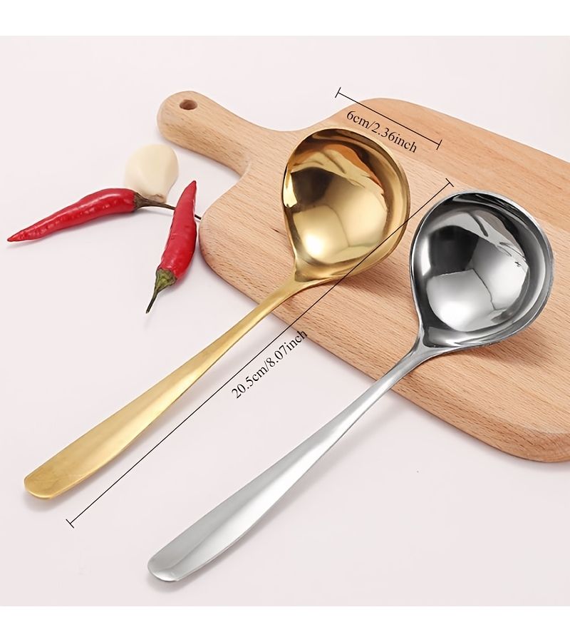 Large Heavy Duty Golden Stainless Steel Serving Ladle Spoon Professional Grade Long Handle Soup Ladle Round Head For Hot Pot Stirring Serving Soup Sauce Gravy Thickened For Home Restaurant Use Flatware 1pc - Image 3