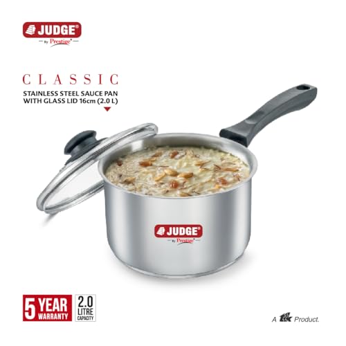 Judge by Prestige 16cm (2L) Classic Stainless Steel Sauce Pan with Glass Lid|Gas and Induction Compatible| - Image 2