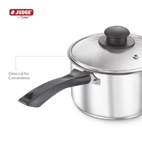 Judge by Prestige 16cm (2L) Classic Stainless Steel Sauce Pan with Glass Lid|Gas and Induction Compatible| - Image 4
