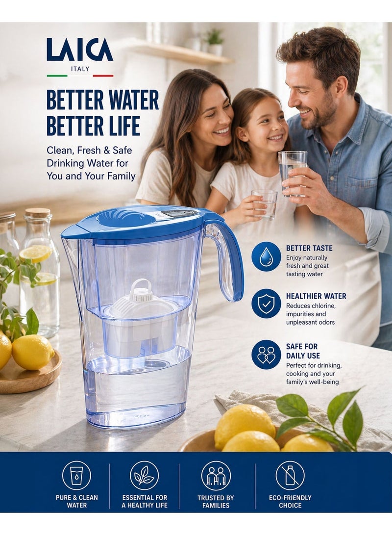 LAICA 2.3L Water Filter Jug Orange BPA Free Filter Pitcher with Bi Flux Cartridge Chlorine Removal Limescale Reduction Odor Improvement Fast Filtration Fridge Friendly Design Reusable Eco Friendly Drinking Water Purifier for Home Kitchen Family Use - Image 4