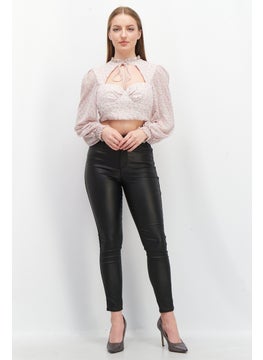 Love Triangle Women Crew Neck Long Sleeves Floral Pattern Crop Top, Lavender Combo  - Image 3