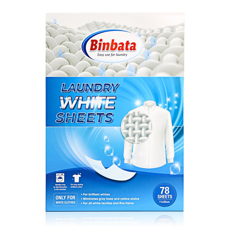 Binbata Eco Laundry Whitener Sheets 78 Count - Binbata Unscented High Concentrated Laundry Bleach, Effectively Remove Yellowing & Greying, Safe for Sensitive Skin, Available in all Washing Machines - Image 1
