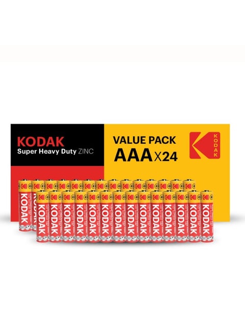 KODAK Super Heavy Duty | AAA Batteries | Triple A | Disposable Household | Carbon Zinc | 1.5V | 24 Value Pack