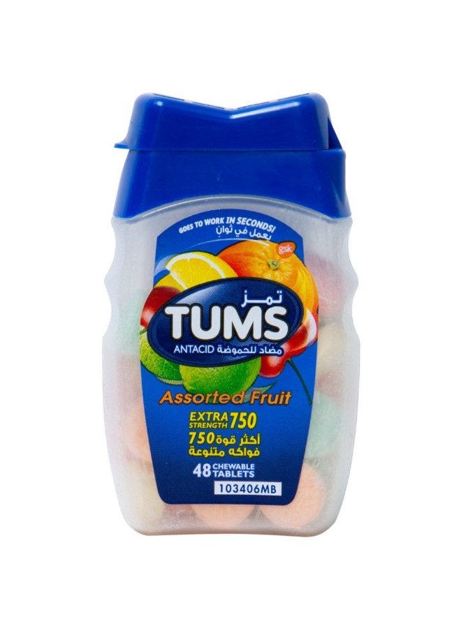 Tums Extra Strength 750mg Chewable Tablets Assorted Fruits, 48 Pieces - Image 1
