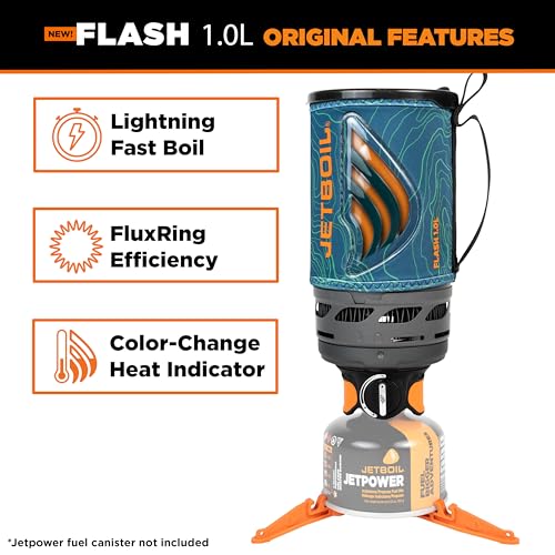 Jetboil Flash 1.0L Portable Fast Boil Stove for Camping and Backpacking with 1-Step Auto Ignition, New for 2025, Propane/Isobutane Burner with Cooking Cup, Ocean Topo - Image 4