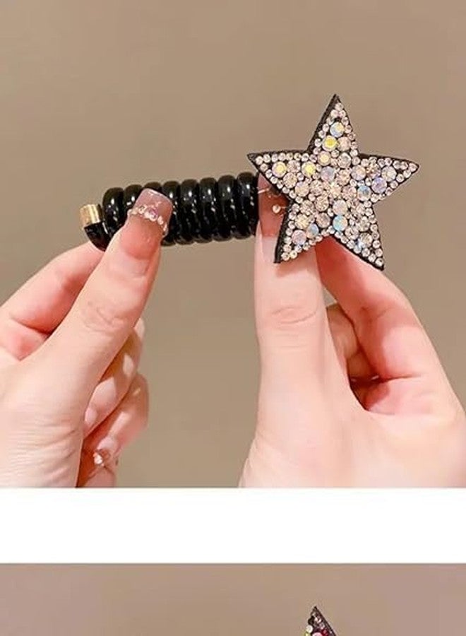 MYSELF Kids Hair Accessories, 5 Pack, Telephone Wire Hair Ties, Elastic Rhinestone Star Spiral Hair Bands, Ponytail Holder Maker for Girls - Image 2