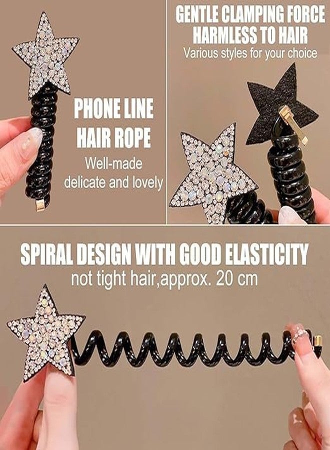 MYSELF Kids Hair Accessories, 5 Pack, Telephone Wire Hair Ties, Elastic Rhinestone Star Spiral Hair Bands, Ponytail Holder Maker for Girls - Image 5
