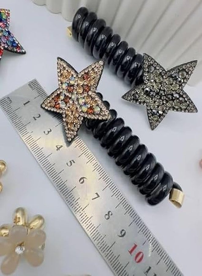 MYSELF Kids Hair Accessories, 5 Pack, Telephone Wire Hair Ties, Elastic Rhinestone Star Spiral Hair Bands, Ponytail Holder Maker for Girls - Image 3