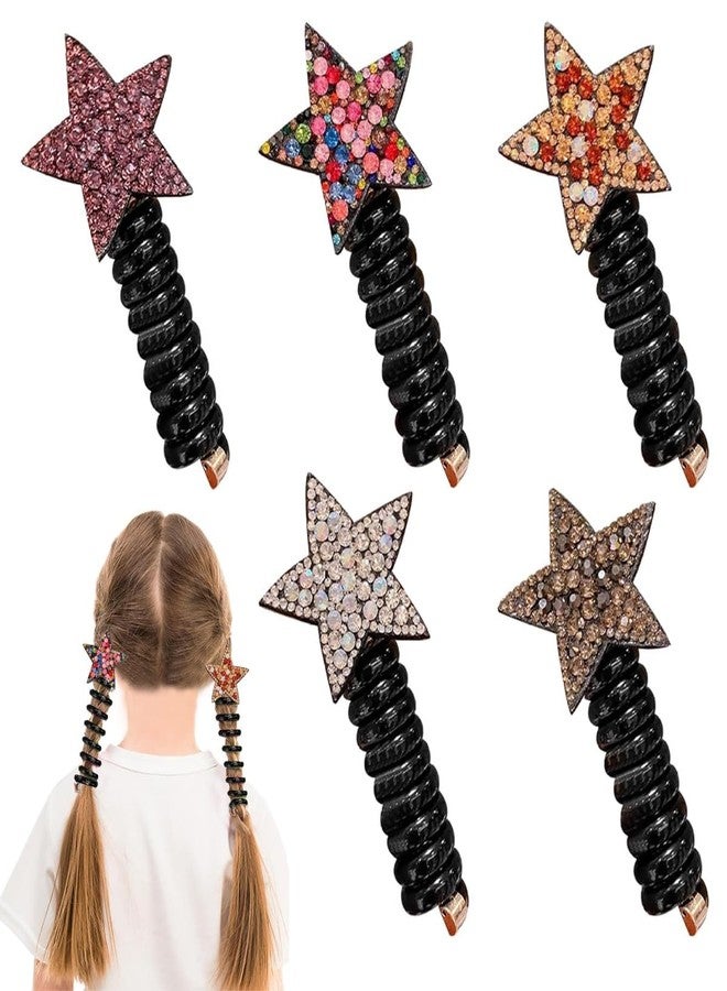 MYSELF Kids Hair Accessories, 5 Pack, Telephone Wire Hair Ties, Elastic Rhinestone Star Spiral Hair Bands, Ponytail Holder Maker for Girls - Image 1