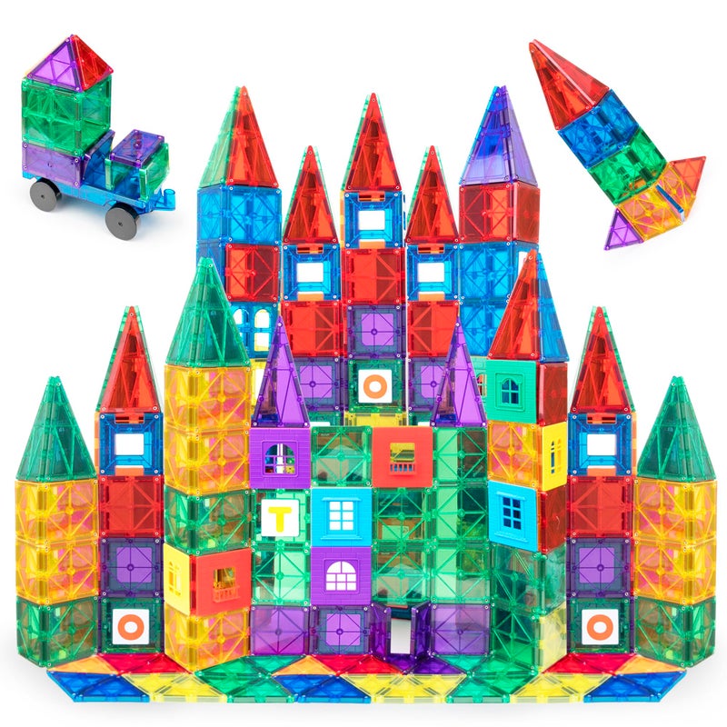 Playmags 150-Piece Magnetic Tiles Building Set â€“ 3D Magnet Building Blocks, Creative Imagination, Inspirational, Educational STEM Toys for Kids with 1 Car - Image 1