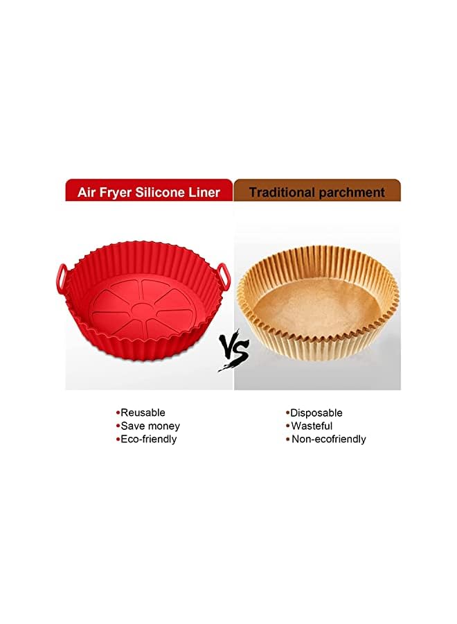 PROMASS Air Fryer Silicone Pot, Silicone Liners Food Safe Non Stick Air fryers Basket Oven Accessories, Reusable Fits 3QT - 5QT Air Fryer 2 pieces With Oil brush bottle (Red Red) - Image 3