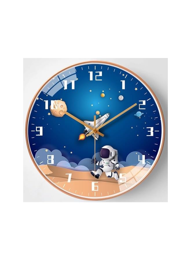 The Bros Large 3D Creative Silent Wall Clock, Non Ticking Round Decor Art Dial for Living Room Study Bedroom Kids Room School Entryway Office Home Light Luxury Decoration (Φ12" Space Travel) - Image 2