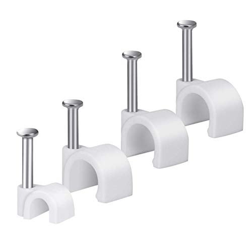 Cable Wire Clips 4mm 6mm 8mm 10mm Pack of 200 Cable Management RG6 RG59 CAT5 CAT6 RJ45 Electrical Ethernet Dish TV Speaker Wire Cord Tie Holder Single Coaxial Nail Clamps