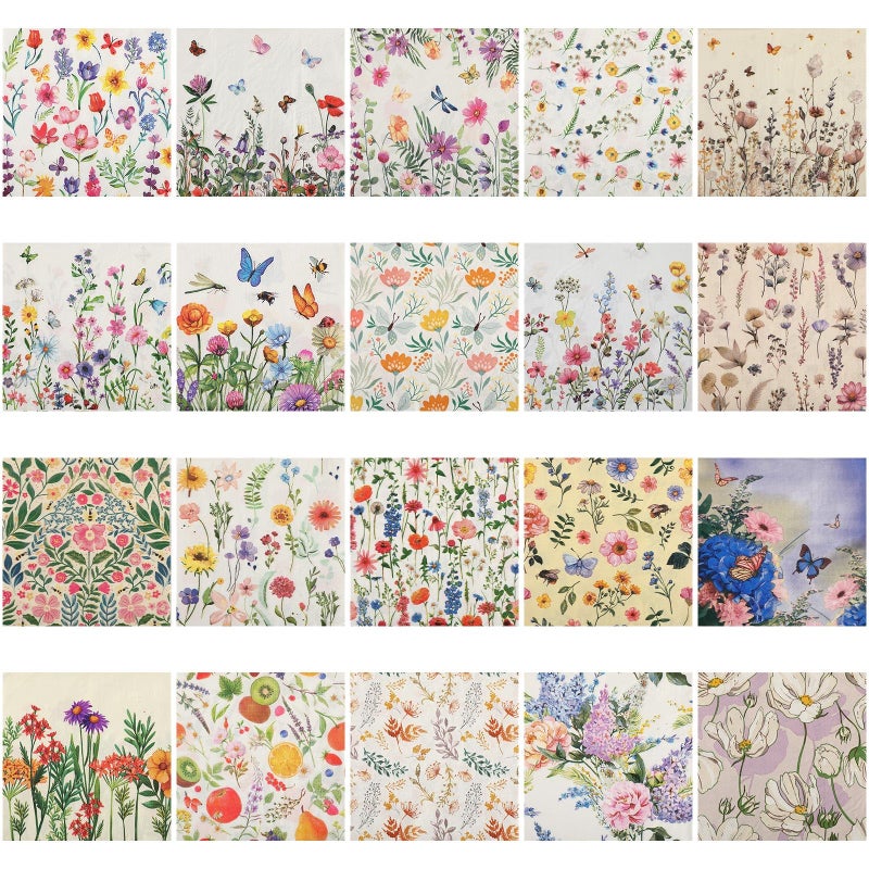 ForraFun 20 Pack Assorted Floral Napkins for Decoupage Wildflower Decorative Paper Napkins for Decoupage, Floral Cocktail Napkin 6.5'' for DIY Wedding Birthday Gift Party Baby Shower, 20 Styles - Image 1