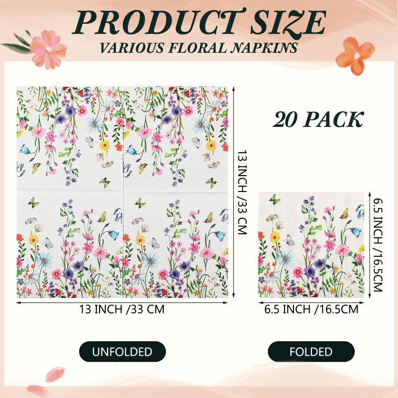 ForraFun 20 Pack Assorted Floral Napkins for Decoupage Wildflower Decorative Paper Napkins for Decoupage, Floral Cocktail Napkin 6.5'' for DIY Wedding Birthday Gift Party Baby Shower, 20 Styles - Image 3