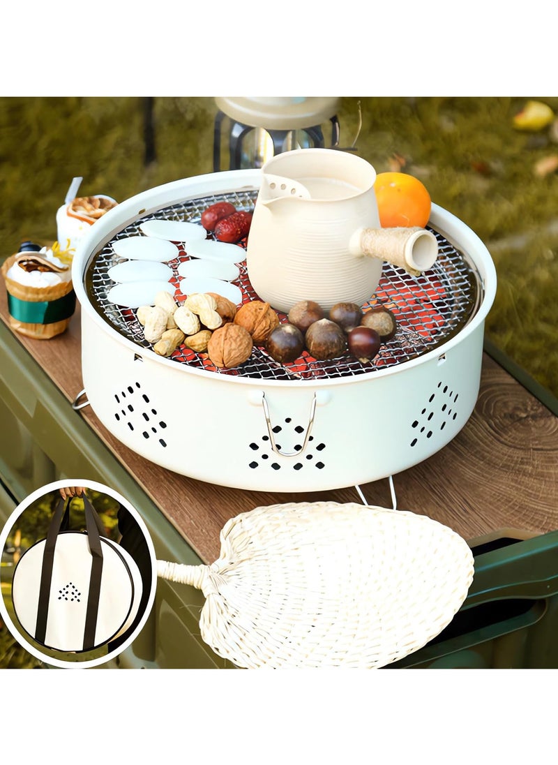 AUTOYSUR Barbecue grill,Portable Barbecue Charcoal Grill for Camping,Small/Mini Round BBQ Stainless Stove with Folding legs & Carry Bag for Outdoor Cooking, Picnic, Hiking,Fishing & Party White  - Image 1