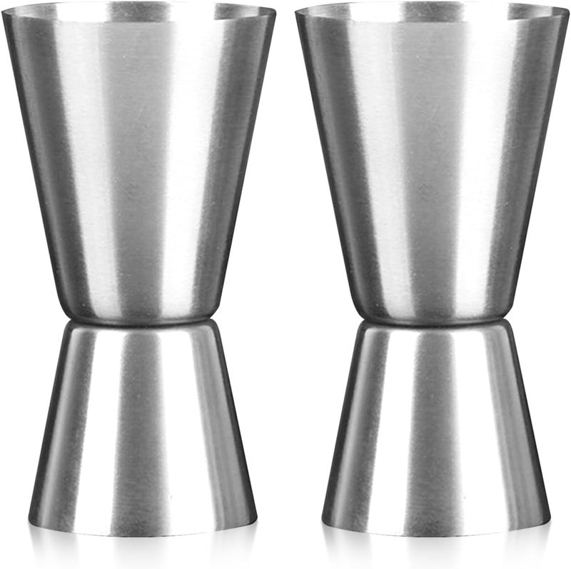 EWUHRY 2PCS Stainless Steel Double-Head Measuring Cup 1oz/2oz Japanese-Style Silver Cocktail Jigger Wine Measuring Device Cocktail Layered Measuring Cup for Restaurant Bar Family - Image 1