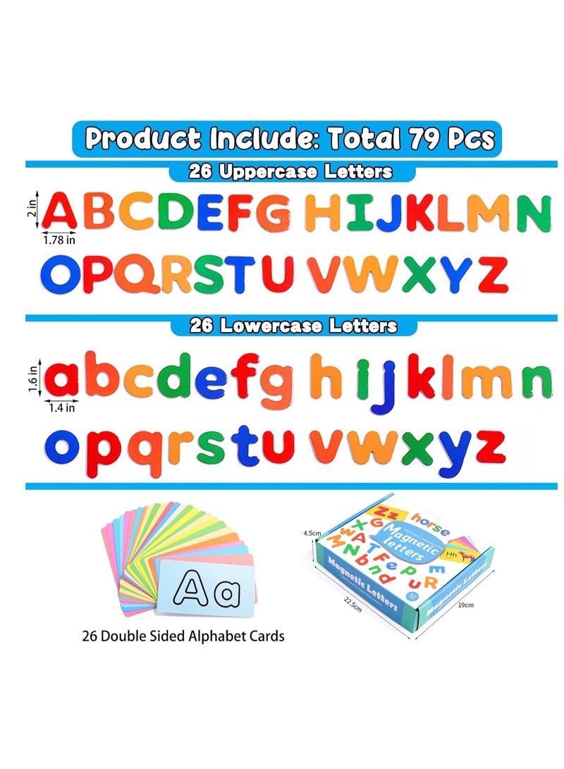 Magnetic Alphabet Letters Set with 26 Uppercase 26 Lowercase Letters 26 Animal Alphabet Cards, ABC Alphabet Fridge Draw Board Magnets Educational Letter Spelling Learning Cards for Toddlers