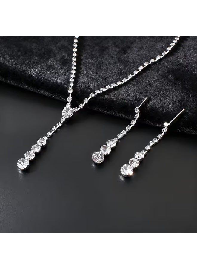 aeen Elegant Rhinestone Inlaid Necklace & Earrings Set for Women | Simple Luxury Jewelry Set for Wedding, Gift for Mother, Daughter, Wife, Teens & Friends - Image 4