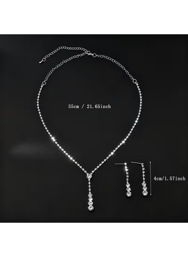 aeen Elegant Rhinestone Inlaid Necklace & Earrings Set for Women | Simple Luxury Jewelry Set for Wedding, Gift for Mother, Daughter, Wife, Teens & Friends - Image 5
