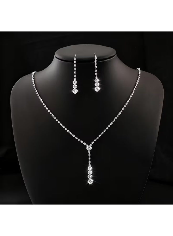 aeen Elegant Rhinestone Inlaid Necklace & Earrings Set for Women | Simple Luxury Jewelry Set for Wedding, Gift for Mother, Daughter, Wife, Teens & Friends - Image 3