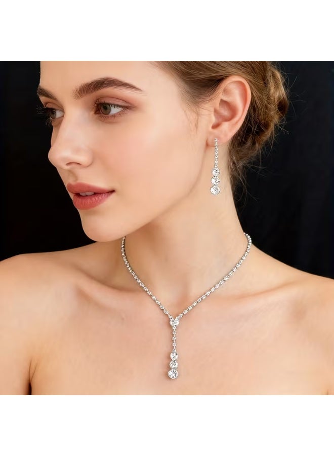 aeen Elegant Rhinestone Inlaid Necklace & Earrings Set for Women | Simple Luxury Jewelry Set for Wedding, Gift for Mother, Daughter, Wife, Teens & Friends - Image 1