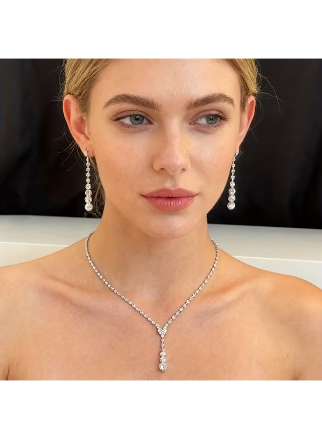 aeen Elegant Rhinestone Inlaid Necklace & Earrings Set for Women | Simple Luxury Jewelry Set for Wedding, Gift for Mother, Daughter, Wife, Teens & Friends - Image 2