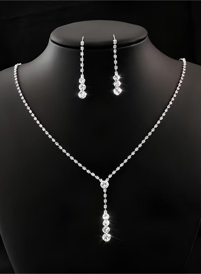 aeen Elegant Rhinestone Inlaid Necklace & Earrings Set for Women | Simple Luxury Jewelry Set for Wedding, Gift for Mother, Daughter, Wife, Teens & Friends - Image 3