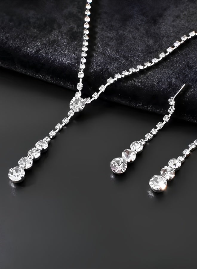 aeen Elegant Rhinestone Inlaid Necklace & Earrings Set for Women | Simple Luxury Jewelry Set for Wedding, Gift for Mother, Daughter, Wife, Teens & Friends - Image 4