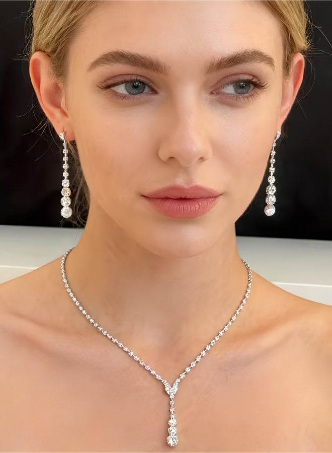 aeen Elegant Rhinestone Inlaid Necklace & Earrings Set for Women | Simple Luxury Jewelry Set for Wedding, Gift for Mother, Daughter, Wife, Teens & Friends - Image 2