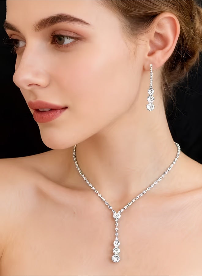 aeen Elegant Rhinestone Inlaid Necklace & Earrings Set for Women | Simple Luxury Jewelry Set for Wedding, Gift for Mother, Daughter, Wife, Teens & Friends - Image 1