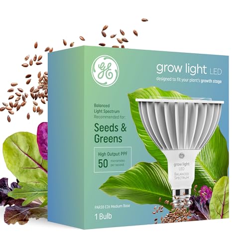 GE Grow LED Light Bulb, PAR38 Flood Light, Indoor LED Grow Lights for Plants, Seeds and Greens, Balanced Light Spectrum, 25,000 Hours Lifespan, 50 PPF, 1 Pack (Packaging May Vary) - Image 1